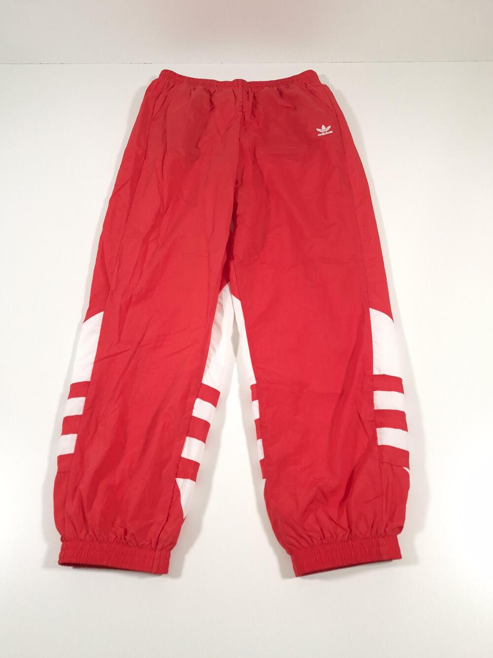 Adidas Track Pants Women's M Red Nylon Trefoil Striped Logo Elastic Cuff FM2561